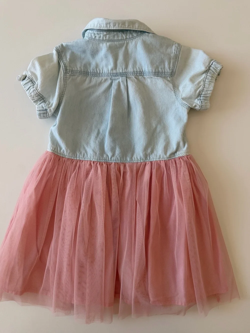 Oshkosh Girls 3T Denim and Pink Tulle Short Sleeve Dress